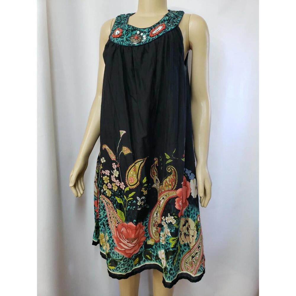 Vasna Desire Sleeveless Size S Cotton Black Blue  Embellished Women's Dress #C